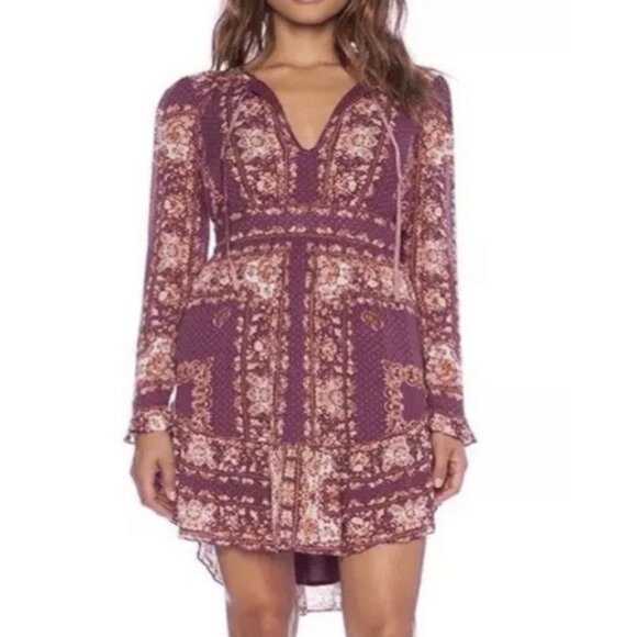 Free People Bridget Dress Size Small Long Sleeve Floral Ruffled Boho Peasant - Picture 1 of 9